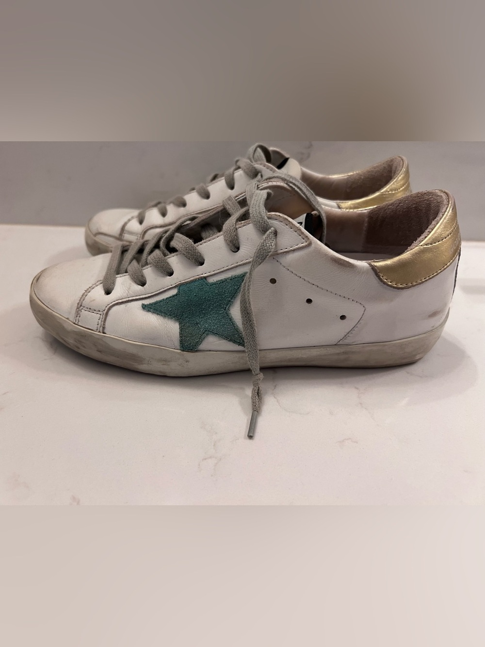Authentic Golden Goose White Sneakers with Mint Green Star size 37